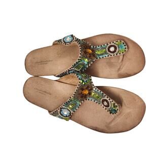 Cloud walkers Beaded Sandals Women's 11 - Green and Brown Wedge
